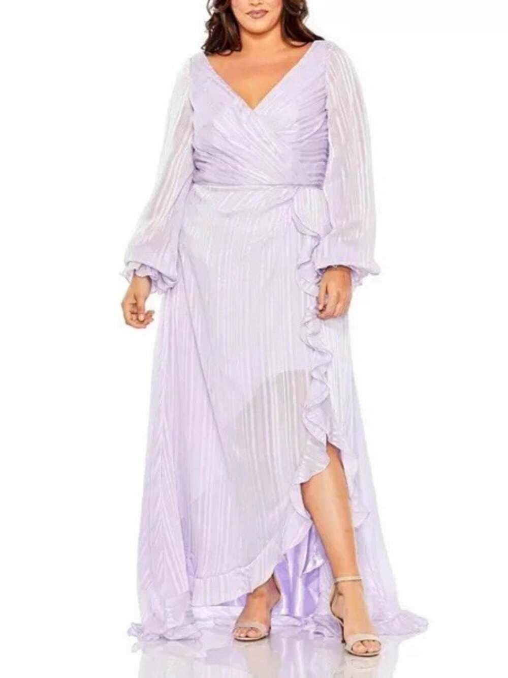 Mac Duggal Size 16 W 49498 Purple A-Line Chiffon Ruffle Cocktail Gown Dress NWT